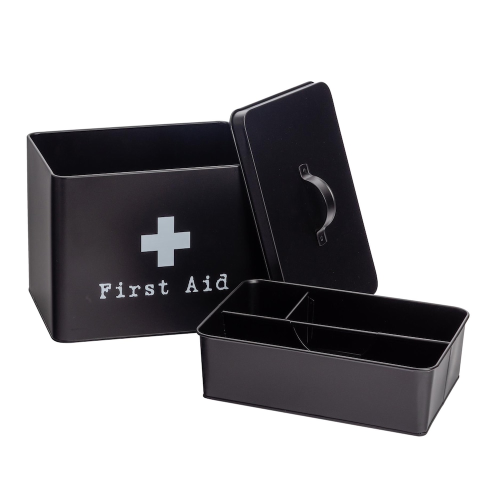 image 1 of Harbour Housewares Vintage Metal First Aid Box - 29cm - Black | Black | Black | 1