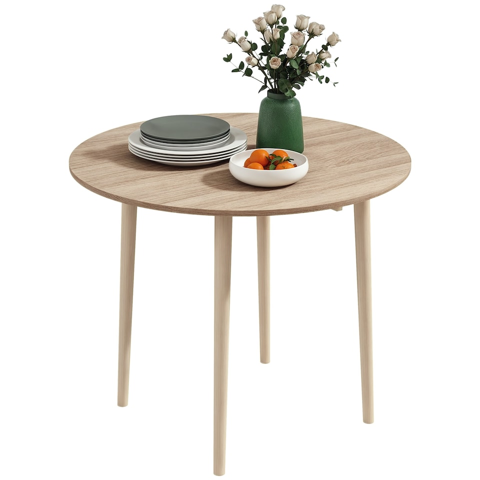 image 1 of HOMCOM Foldable Dining Table, Round Drop Leaf Table, Wood Legs, Grey