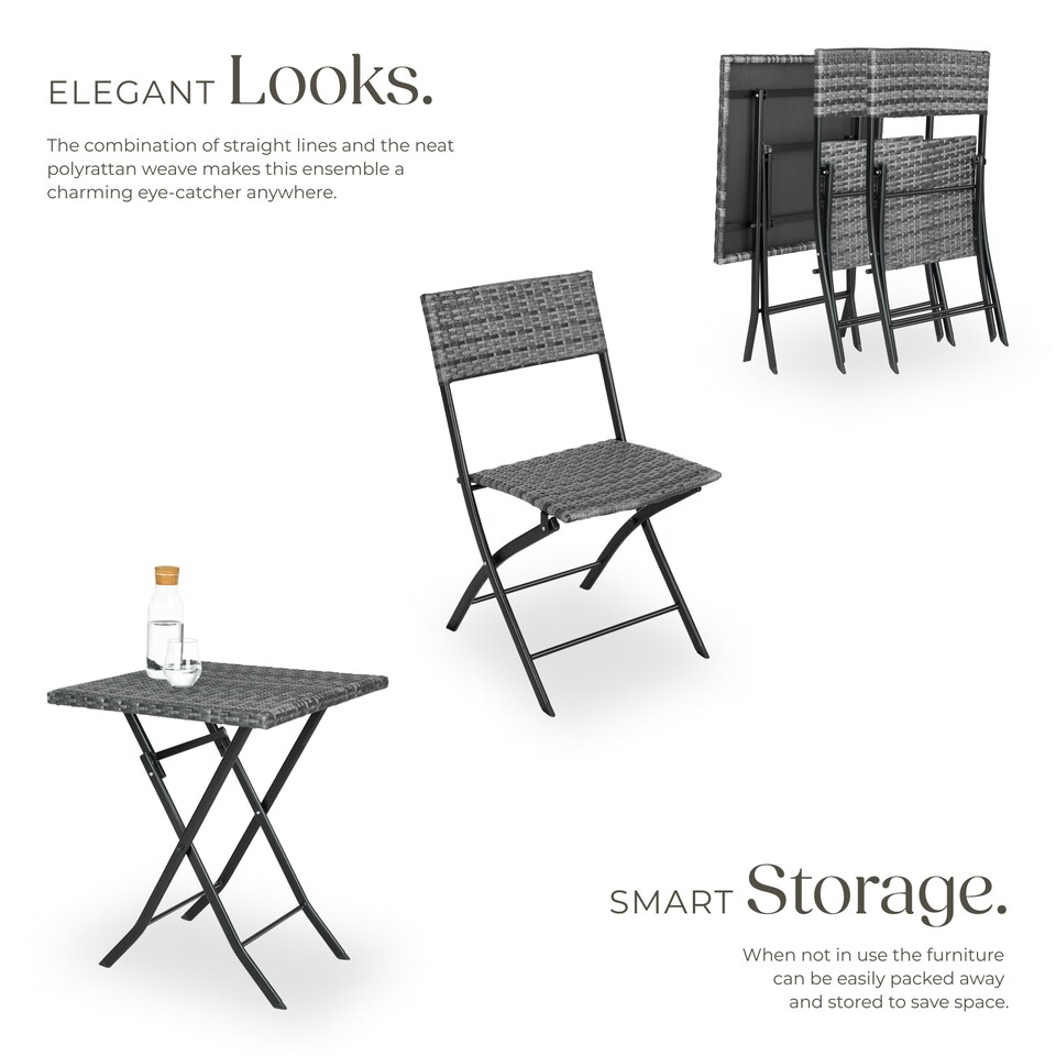 image 1 of Garden Furniture Set Trevi - 2 chairs, 1 table, bistro set, foldable | Grey | grey | 45 x 54,50 x 81 cm | 1