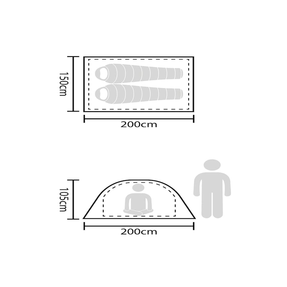 image 1 of Mountain Warehouse 2 Man Tent Black Interior Water Resistant 2 Person Camping Grey | One Size