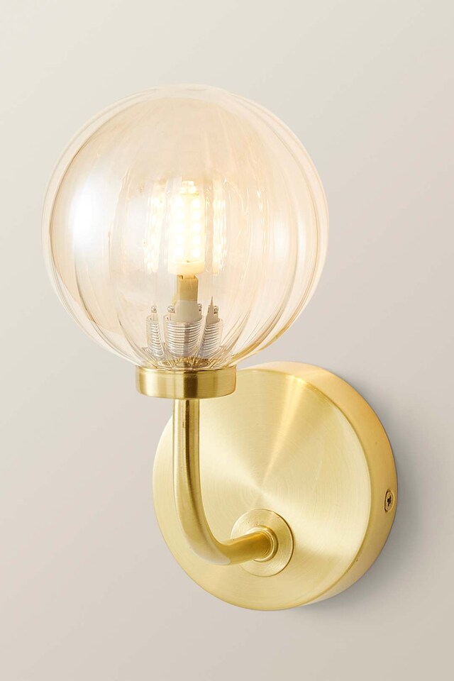 image 1 of ValueLights Chessy Pair Ribbed Glass Shade Gold Wall Lights & Bulbs | Gold