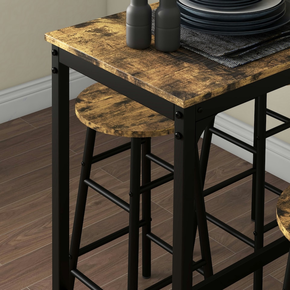 image 1 of HOMCOM 5 Piece Bar Set, Industrial Kitchen and Chair Set Rustic Brown
