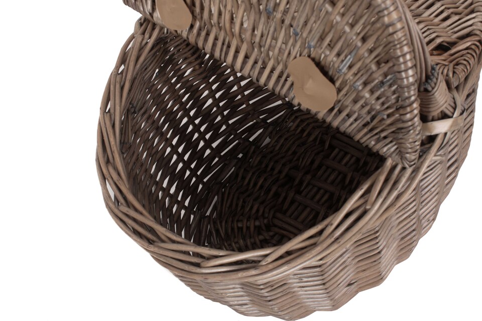 image 1 of Small Antique Wash Double Lidded Oval Picnic Basket | Brown | Brown | One Size