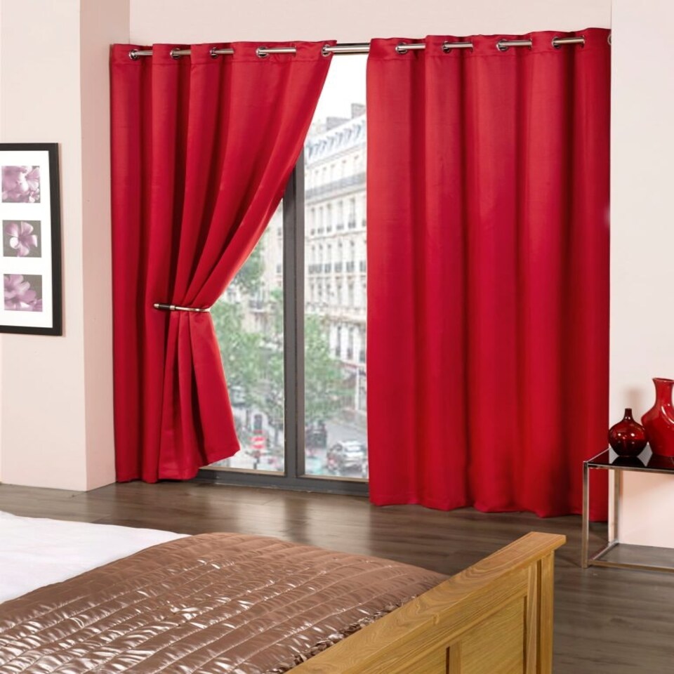 image 1 of Woven Thermal Blackout Eyelet Curtains Red 228cm x 228cm