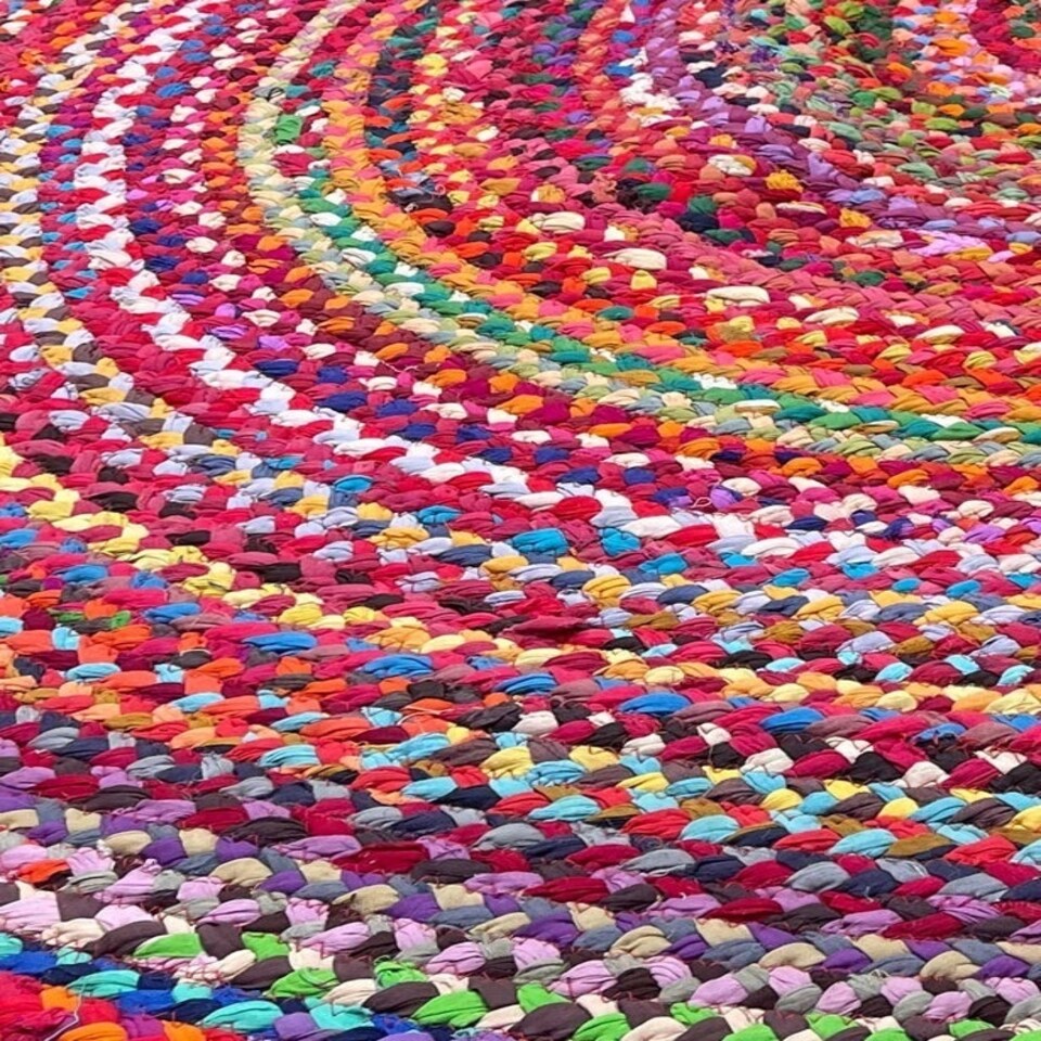 image 1 of SUNDAR Round Rug Braided with Recycled Fabric - L60 x W60 - Multicolour Multi