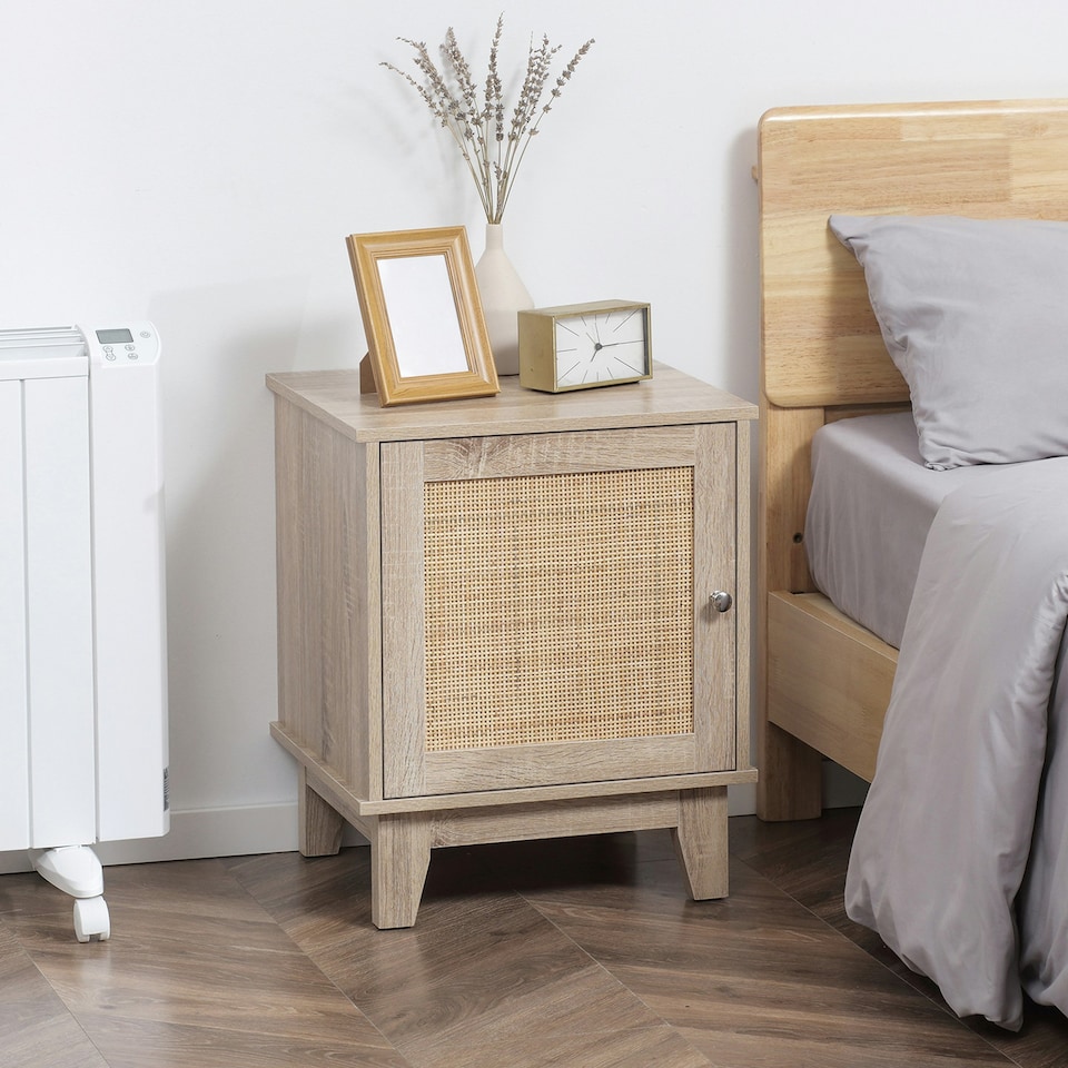 image 1 of HOMCOM Nightstand, Rattan Bedside Table, Sofa Side Table
