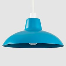 ValueLights Pair Civic French Blue Metal Ceiling Light Shades & LED Bulbs