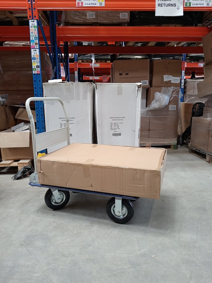 image 1 of Bristol Tool Company Pneumatic Wheel Platform Truck, 350kg Capacity, Foldable Handle, Steel Frame | Blue