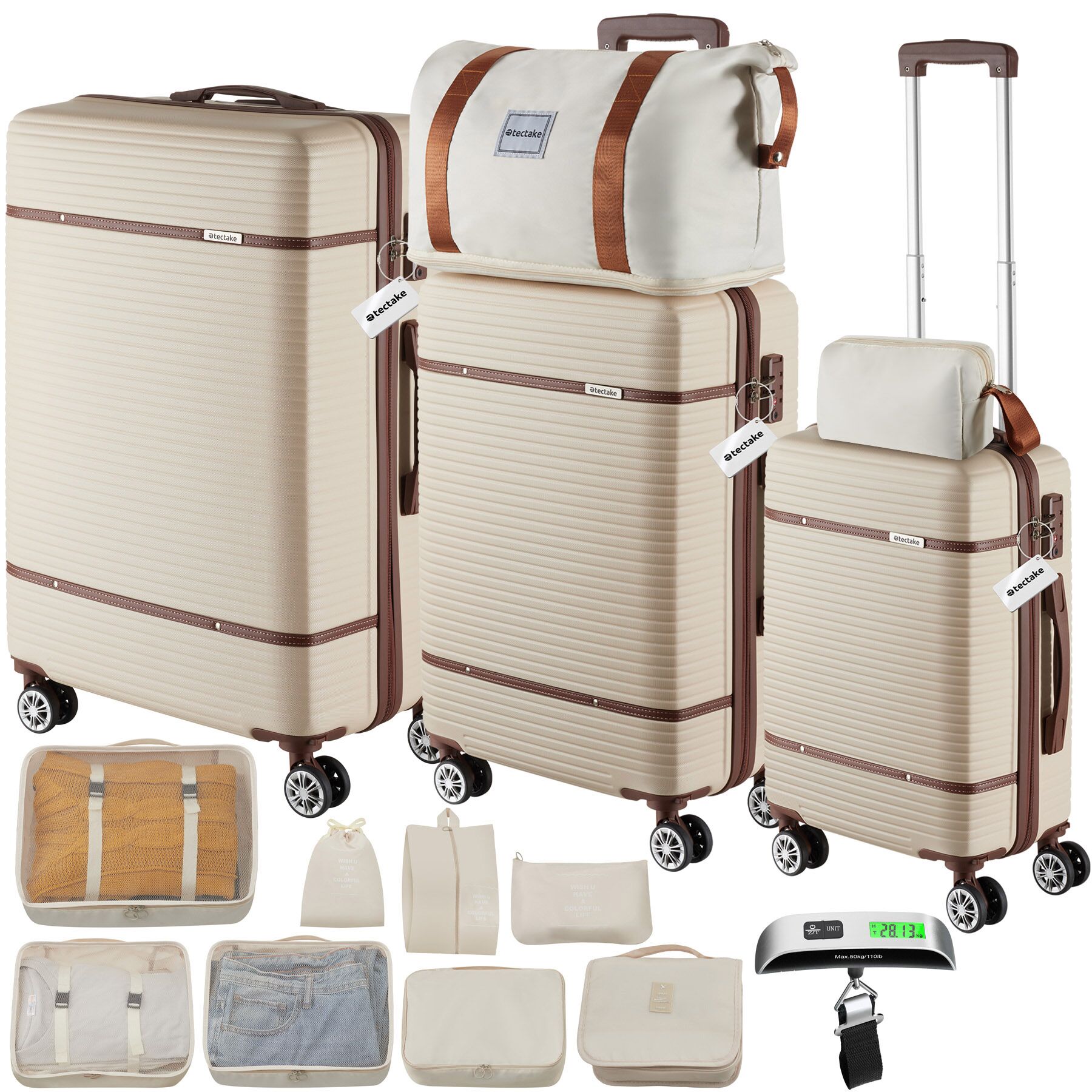 Suitcase Set Madison - 13-piece, 3 suitcases, packing cubes, TSA lock | Cream | cream | 1