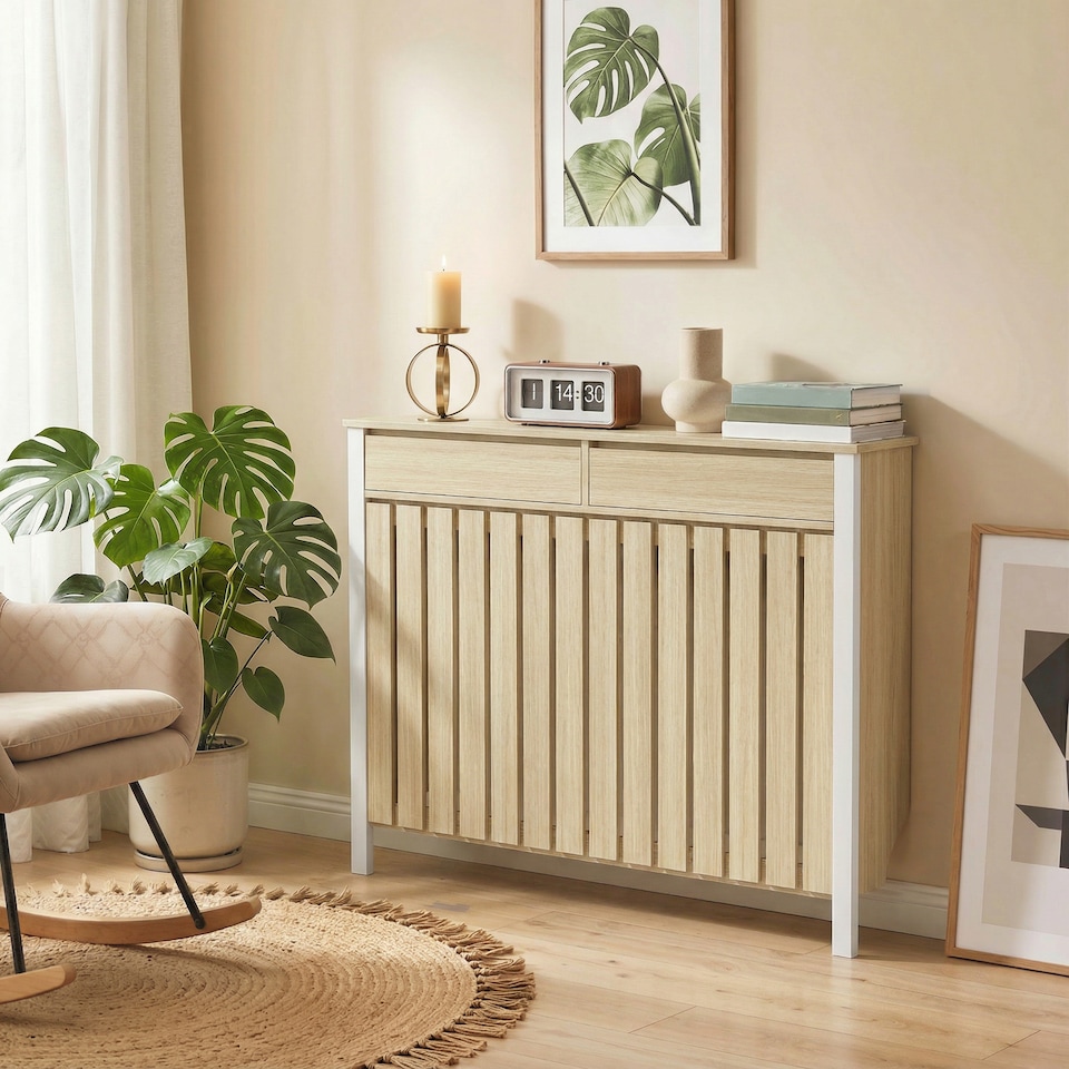 image 1 of HOMCOM Large Radiator Cover with Drawers and Vertical Slats
