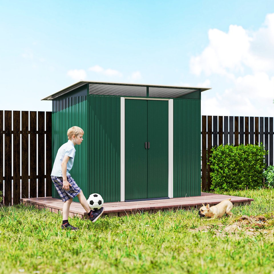 image 1 of Outsunny 8.5 x 4ft Metal Shed with Lightsky Panels, Garden Storage Tool House with Double Doors for Garden, Patio and Lawn, Green