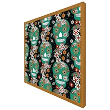 Embroidery colourful simplified ethnic flowers and skull pattern (Picutre Frame) Brown | Oak | L