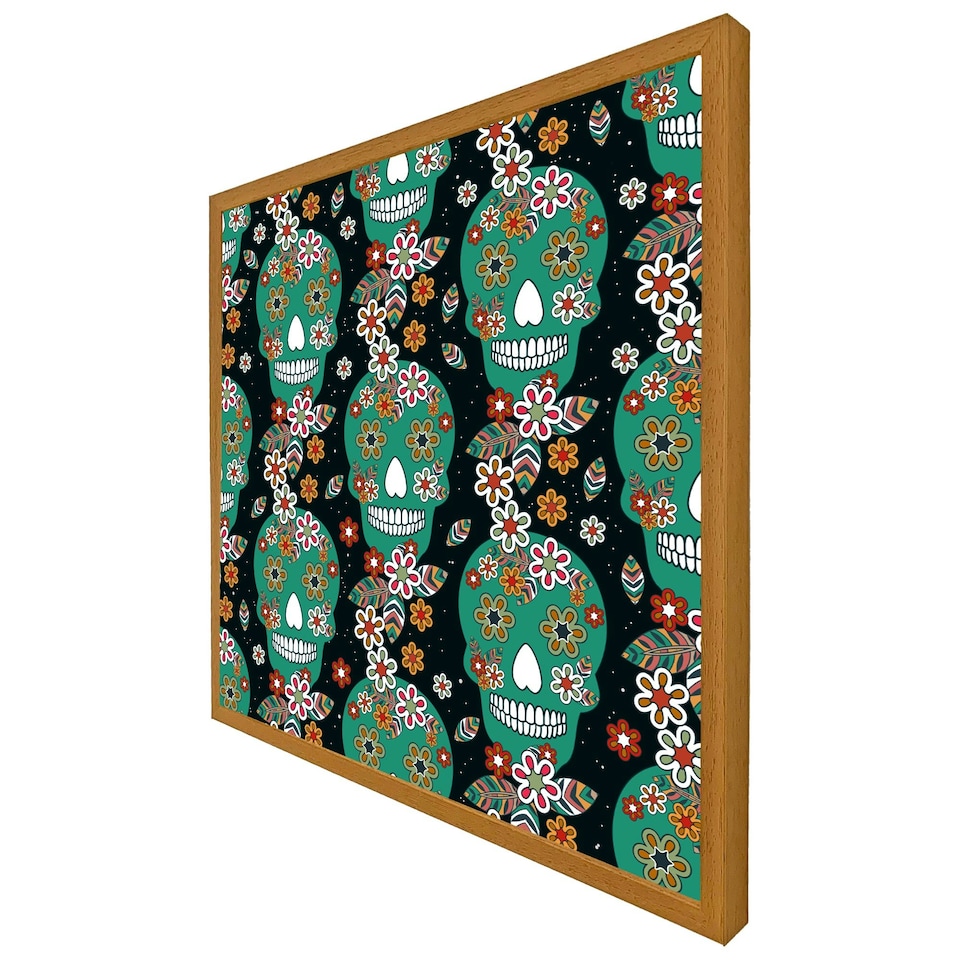 image 1 of Embroidery colourful simplified ethnic flowers and skull pattern (Picutre Frame) Brown | Oak | L