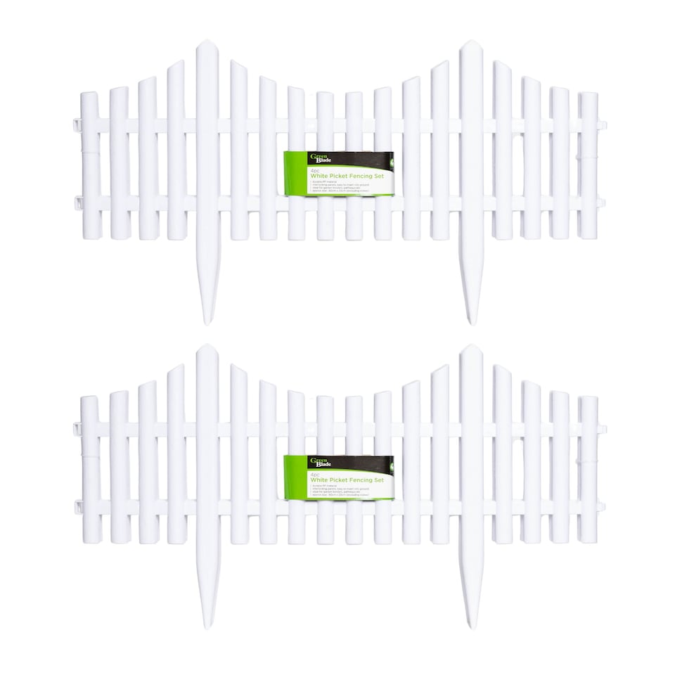 image 1 of 2 x 33cm 4 Piece Set White Wood Effect Picket Fence Garden Edging | White | White | 2
