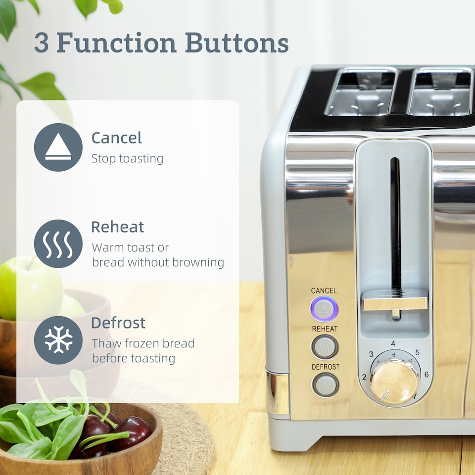 image 1 of HOMCOM Kettle and Toaster Set, 1.7L 3000W Rapid Boil Jug Kettle with Otter Thermostat, Limescale Filter, 4 Slice Toaster with 7 Browning Controls, Crumb Tray, Grey | Grey