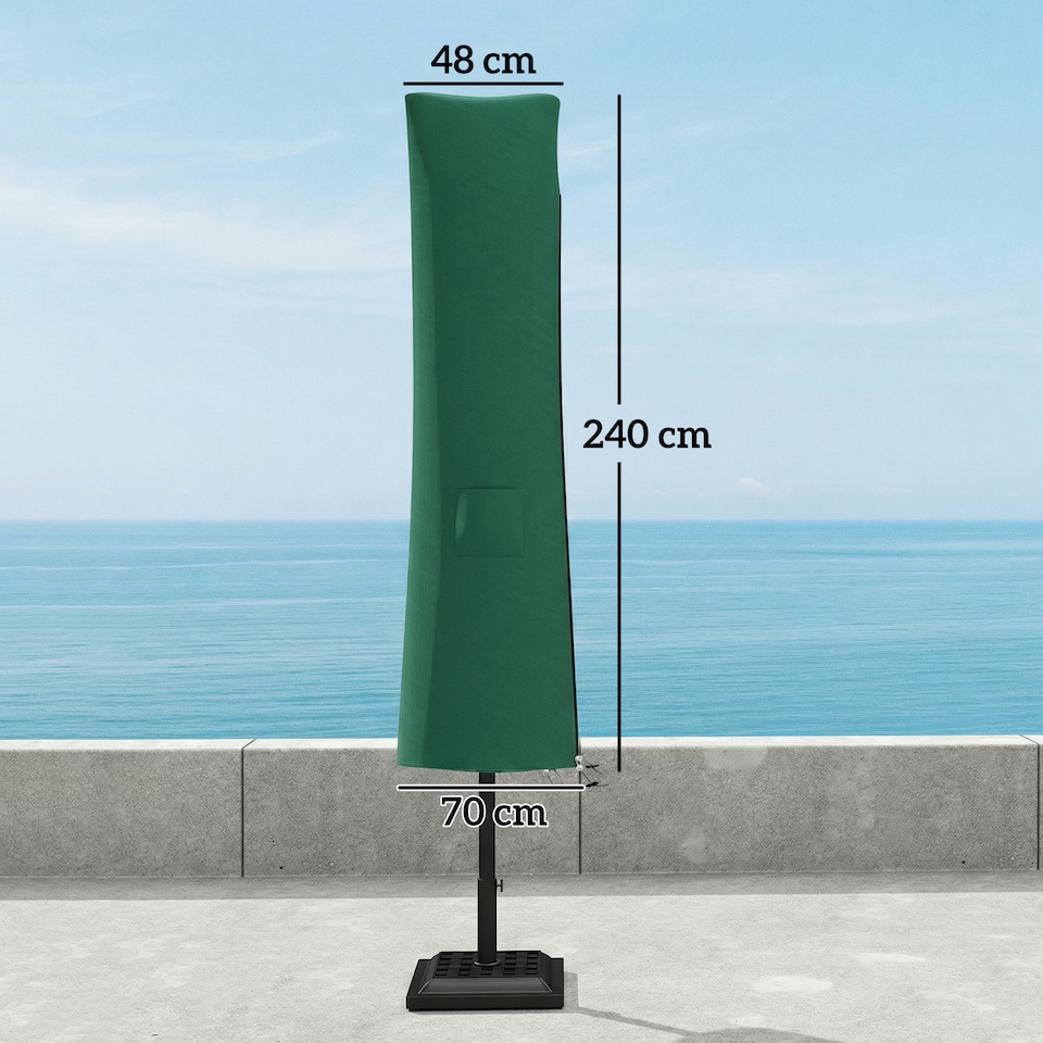 image 1 of Outsunny Garden Parasol Cover, Outdoor Cantilever Banana Umbrella Protector | Green | Green | 240 x 48/70 cm