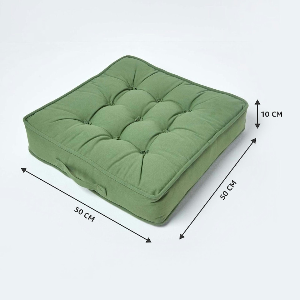 image 1 of Homescapes Forest Green Cotton Armchair Booster Cushion | Green