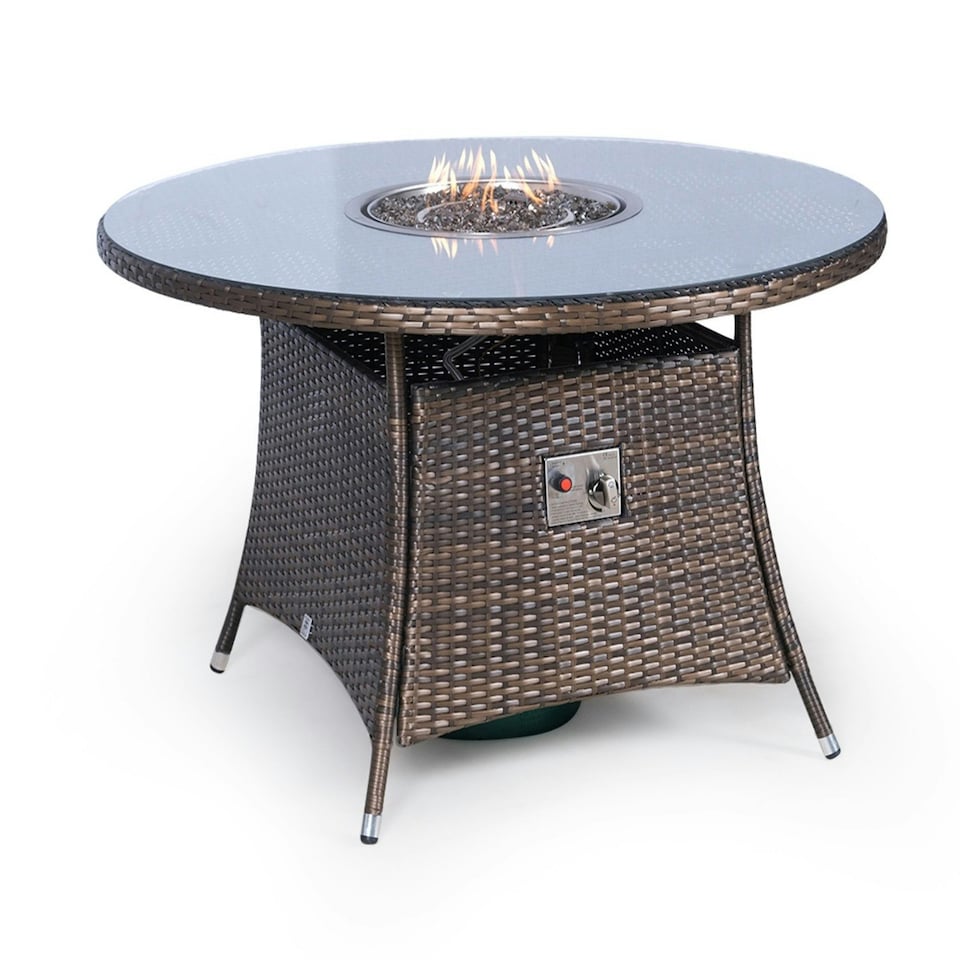 image 1 of Giardino Fire Pit 4 Seater Round Rattan Dining Table Brown