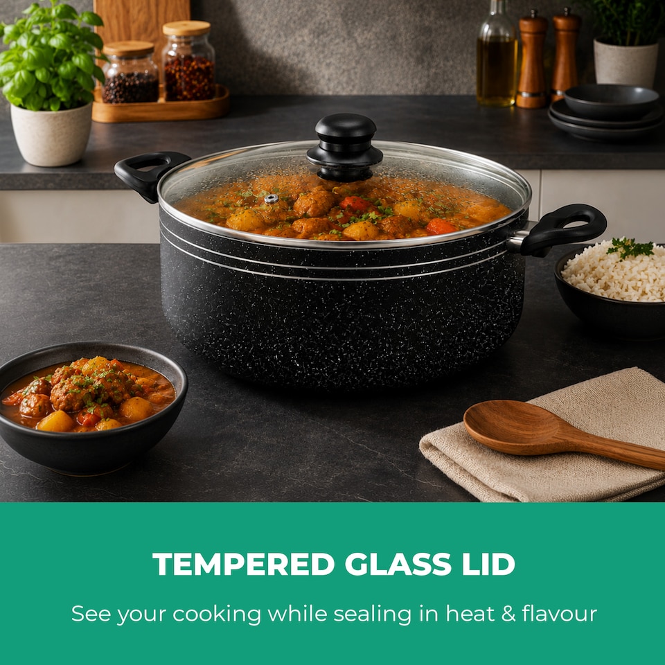 image 1 of ROYALFORD 28cm Casserole Dish with Tempered Glass Lid, Induction Safe Cooking Pot