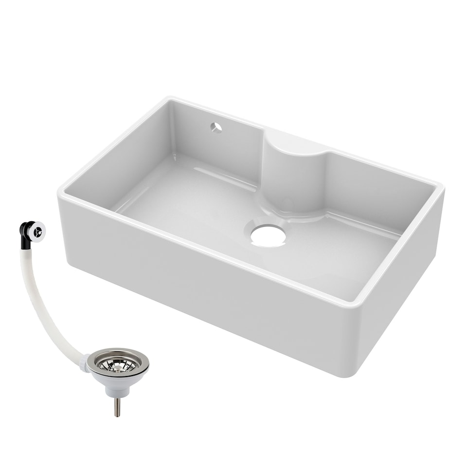 image 1 of 795mm - Single Bowl Fireclay Butler Kitchen Sink - Tap Ledge, Overflow & Waste