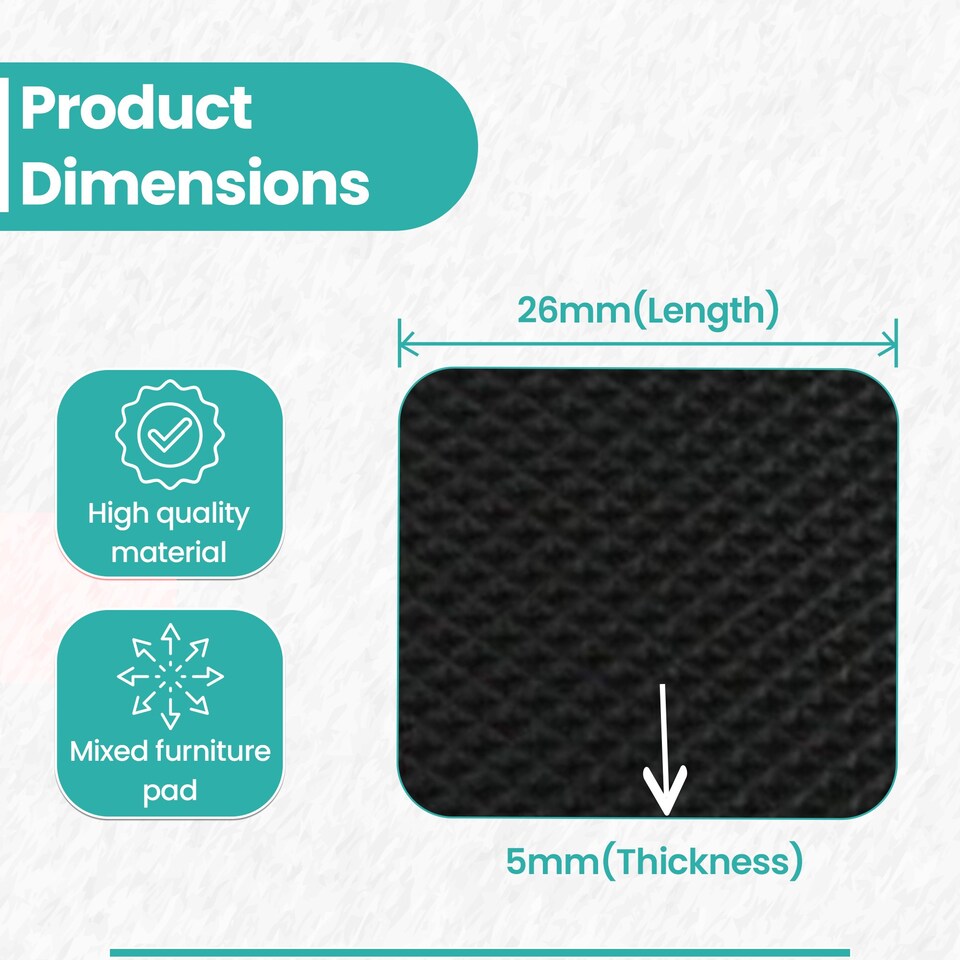 image 1 of 45x45mm Black Square Foam Furniture Pads, Floor Protectors for Chair