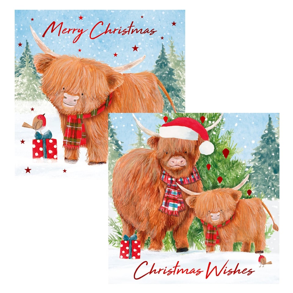 image 1 of Assorted Highland Cows Christmas Greeting Cards - Pack of 12