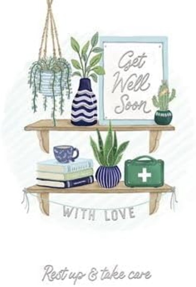 Decorative Shelf Illustration Get Well Soon Card