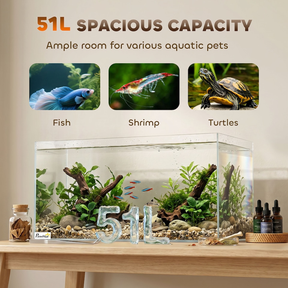 image 1 of PawHut 51L Fish Tank with Protective Base Mat 60 x 30 x 30 cm