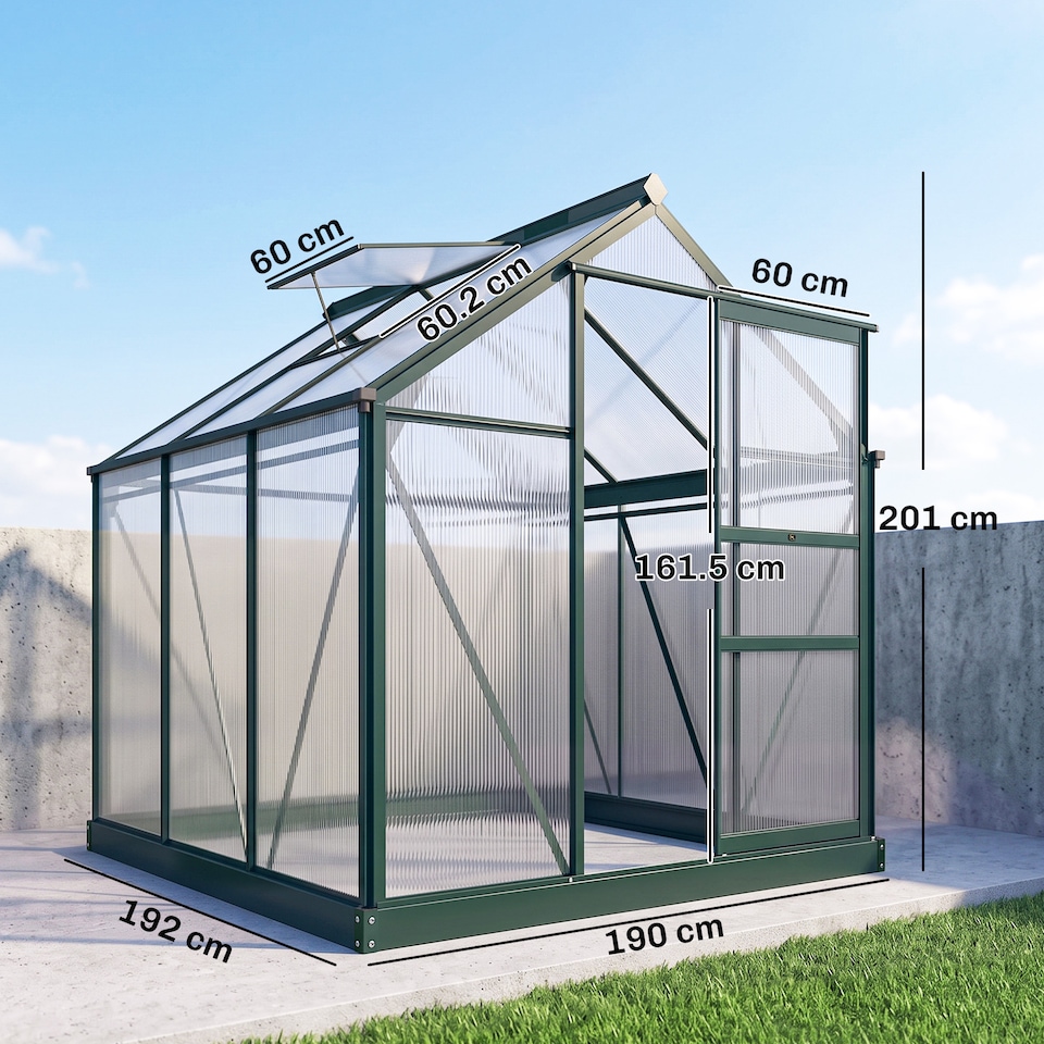 image 1 of Outsunny 6x6ft Walk-In Polycarbonate Greenhouse Plant Grow Galvanized Aluminium | Green