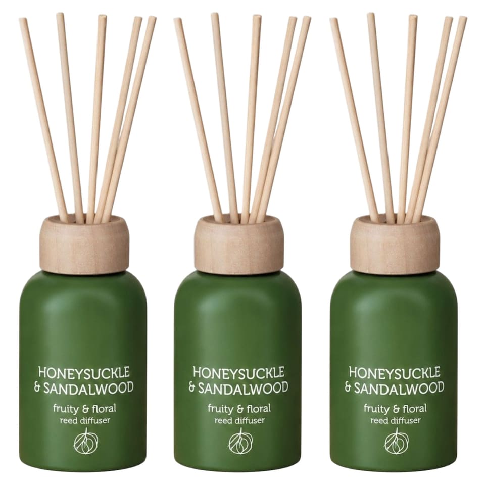 image 1 of 3x Small Reed Diffuser Honeysuckle & Sandalwood Scented Home Fragrance Oil 50ml