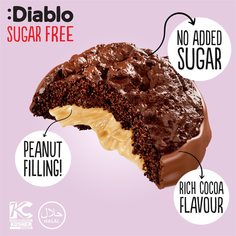 image 1 of Diablo No Added Sugar Chocolate and Peanut Cocoa Cookies 110g 3 Pack