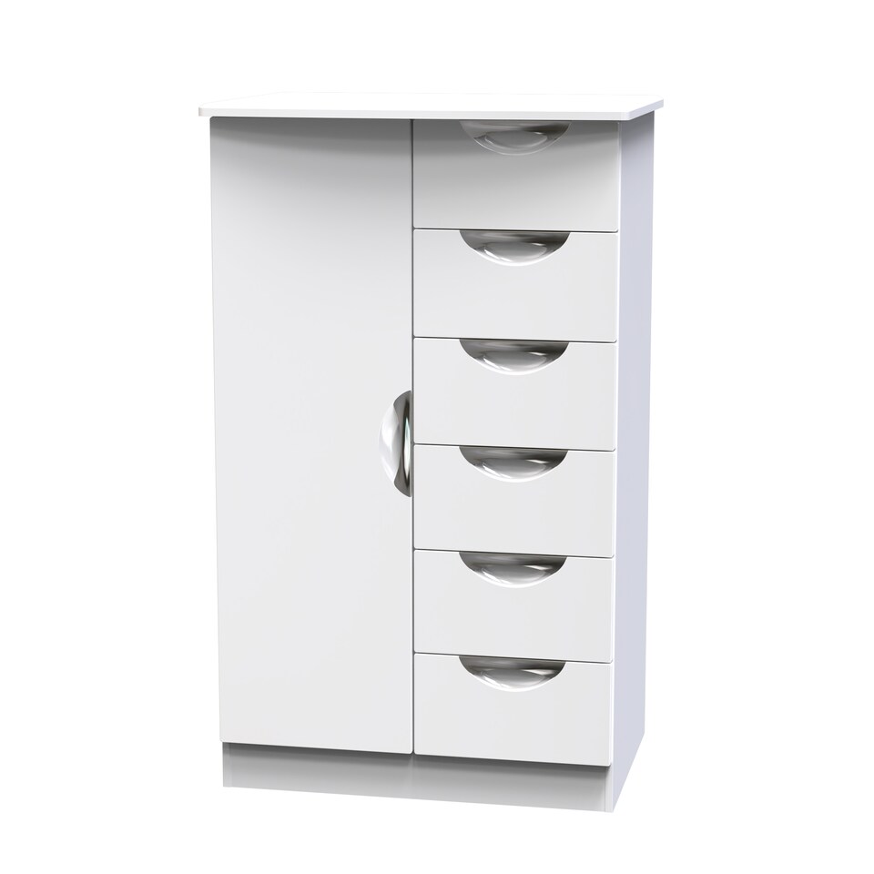 image 1 of Holborn 5 Drawer 1 Door Childrens Wardrobe in White Gloss & White (Ready Assembled) | White | White Gloss & White