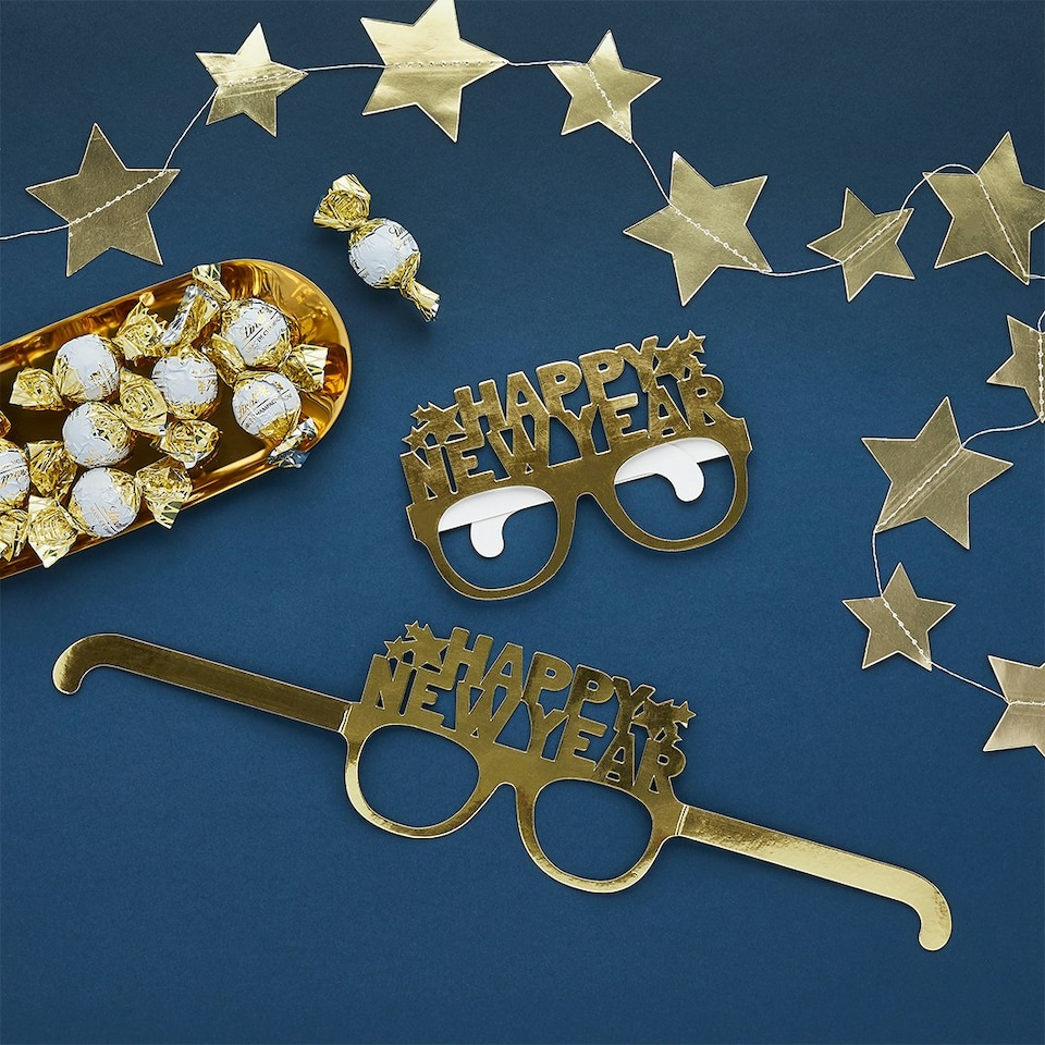 image 1 of Gold 'Happy New Year' Paper Glasses - Pack of 10