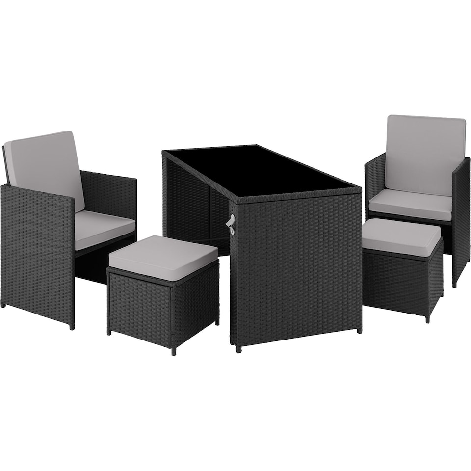 image 1 of Garden Table and Chairs Palermo - up to 4 people, chairs, stools and table, weather and UV-resistant | Black | black/grey | 202 x 130,50 x 92,50 cm | 1