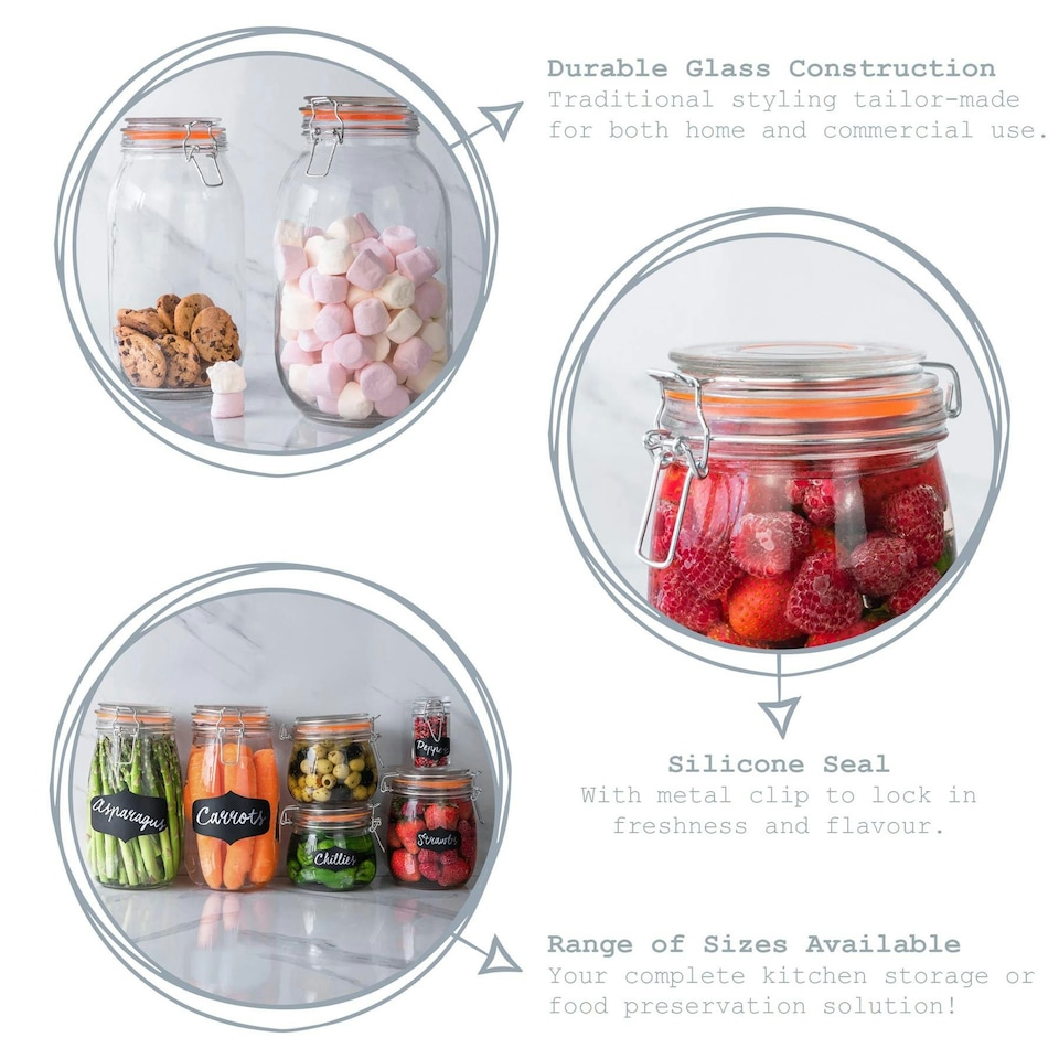 image 1 of Argon Tableware Glass Storage Jars with Labels - 1.5 Litre - Orange Seal - Pack of 6