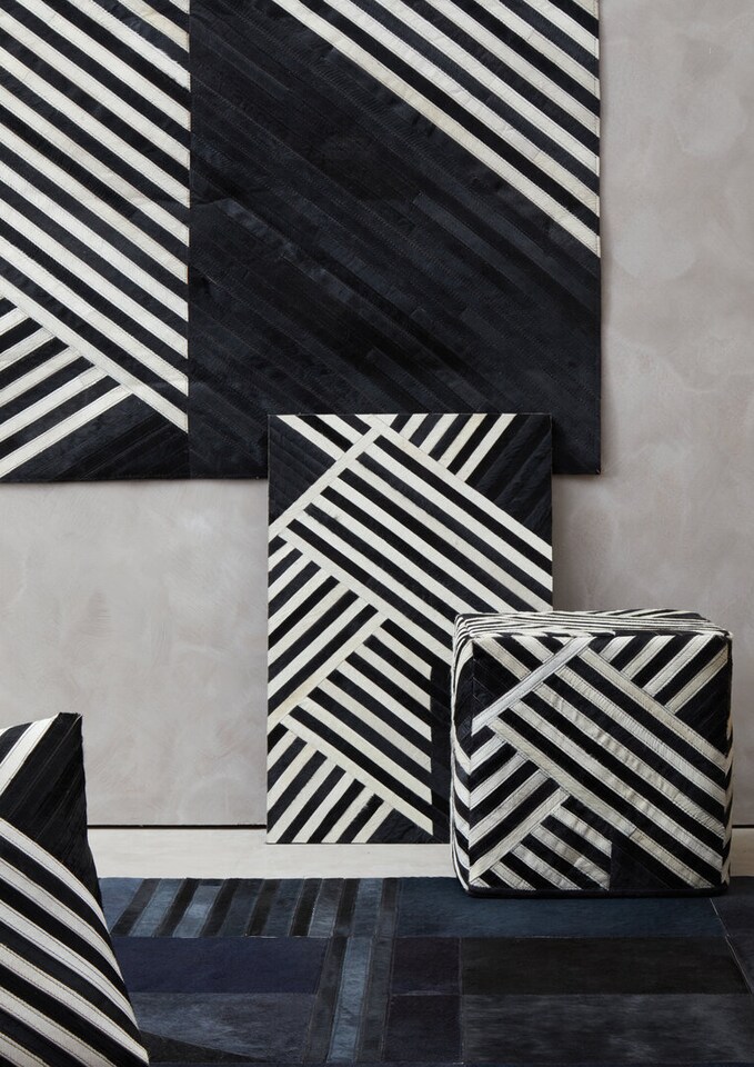 image 1 of Bosie Safira Large Black And White Hair on Leather Rug | White