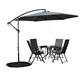 image 2 of Outdoor 4 Person Round Glass Top Garden Dining Table Chairs With Grey Banana Parasol and Base