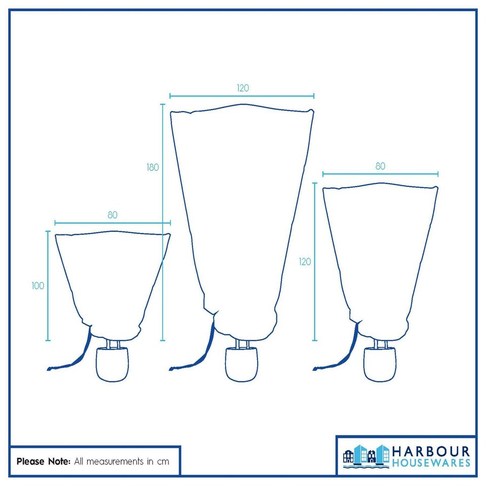 image 1 of Harbour Housewares 3pc Plant Fleece Frost Protection Cover Set with Drawstring - 3 Sizes White