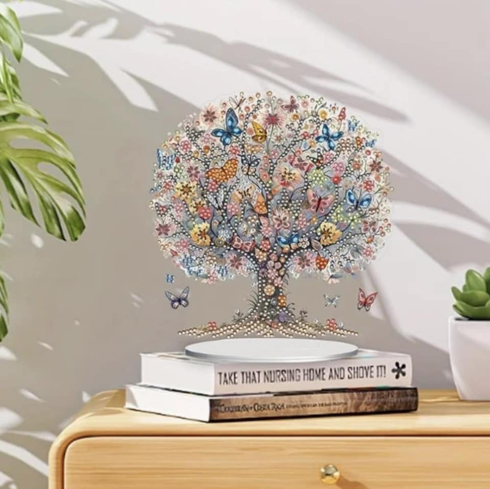 image 1 of Floral Butterfly Tree Diamond Painting Art Kit