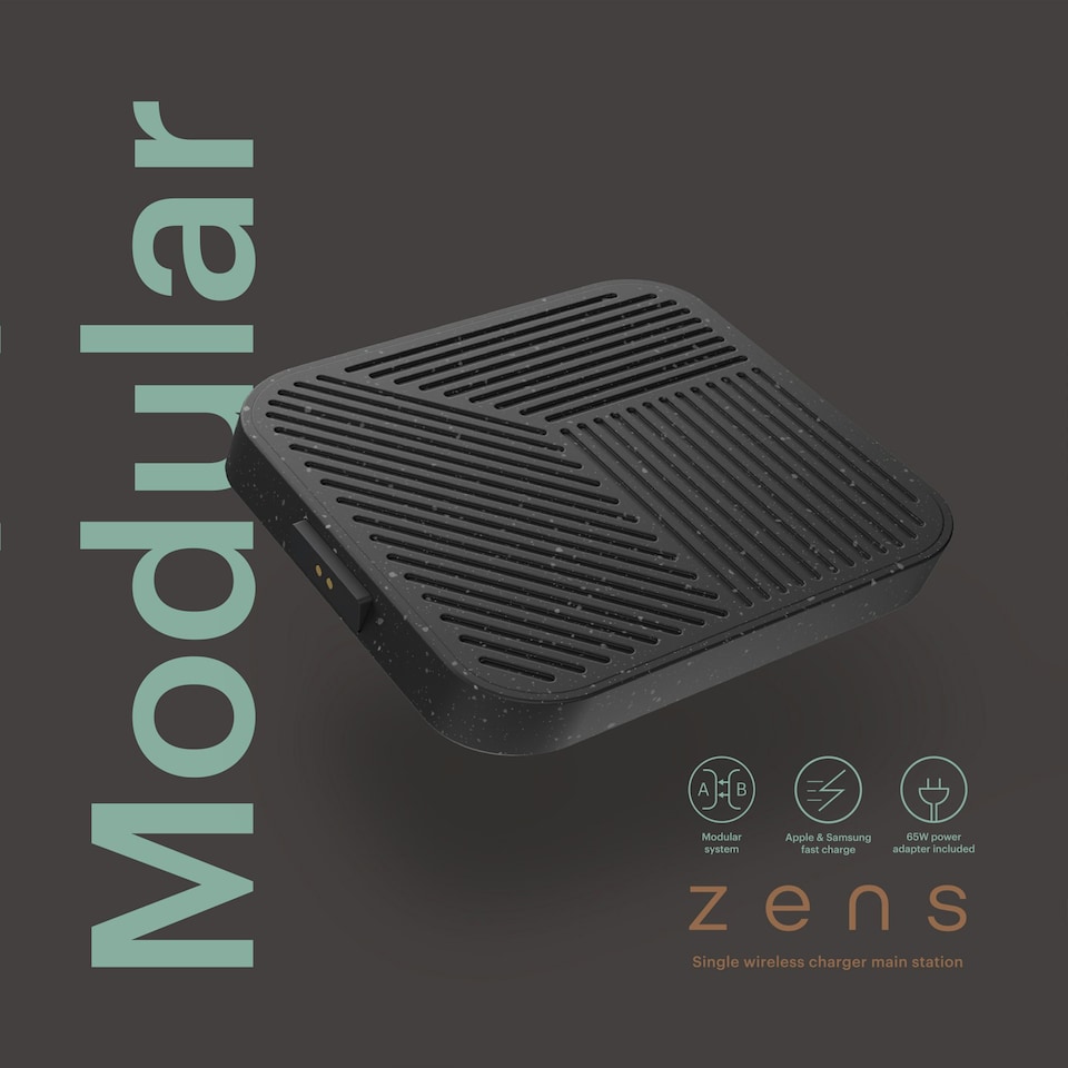 image 1 of Zens Modular Single Wireless Charger Main Station (incl. Wall Charger) - black