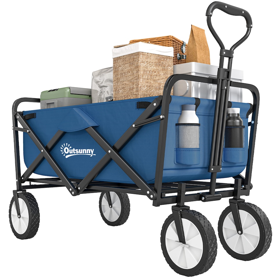 image 1 of Outsunny Folding Outdoor Storage Trolley Cart Bag Telescopic Handle Brakes Blue