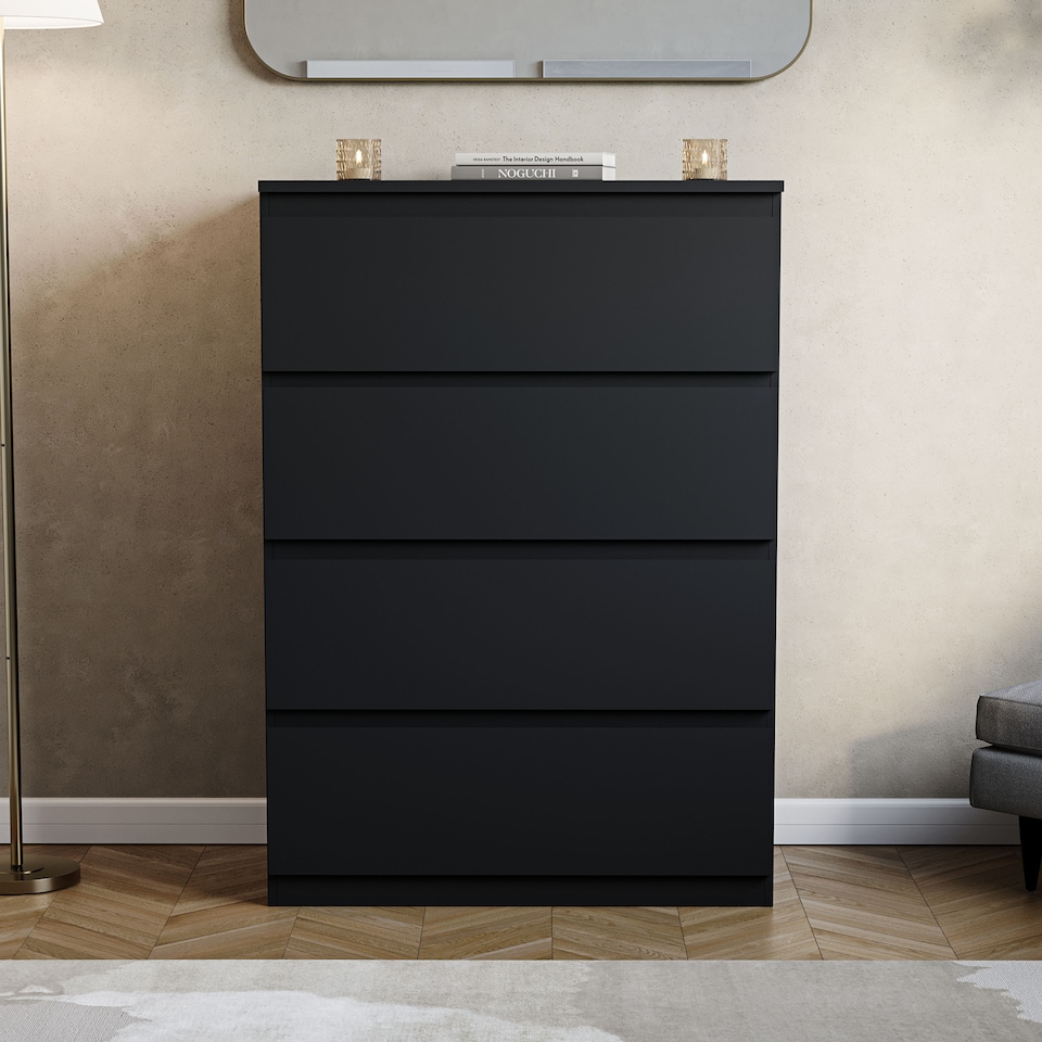 image 1 of Vida Designs Denver 4 Drawer Chest of Drawers Bedroom Storage, Black