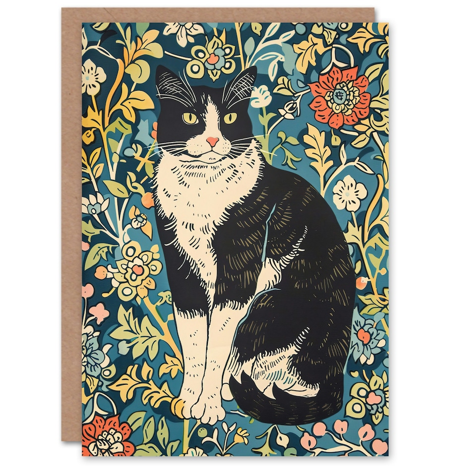 image 1 of Flowers Portrait Animal Lover Cat Him Her Birthday Card