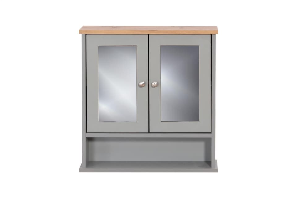 image 1 of Mirrored Bathroom Cabinet Grey & Oak