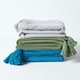 image 6 of Homescapes Cotton Rajput Ribbed Teal Throw - 150 x 200 cm Blue