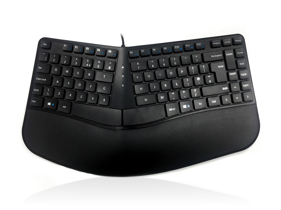 image 1 of Accuratus Contour Keyboard - USB Sculptured Ergonomic Split Key Multimedia Keyboard with Reverse Tilt - Black