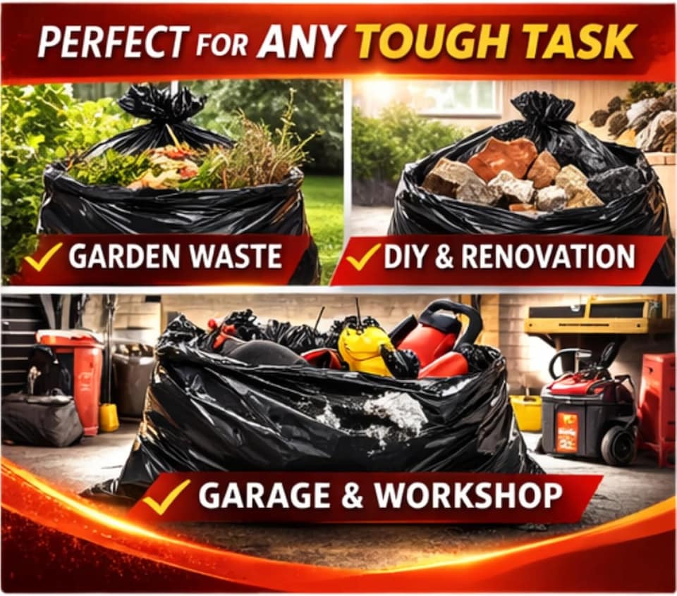 image 1 of Hero Ultimate Heavy Duty Bin Bags 158L Extra Large Refuse Sacks Black 5 Pack 90kg Load Capacity Recycled Plastic