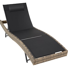 Sun Lounger Weatherproof And UV-resistant 6 step Adjustable Backrest Poly Rattan | Cream | nature | 1