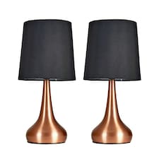 ValueLights Teardrop Pair Copper Touch Table Lamp Black Shade & Bulb Black