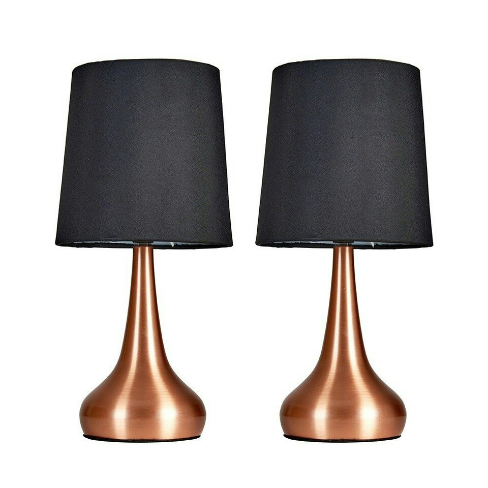 image 1 of ValueLights Teardrop Pair Copper Touch Table Lamp Black Shade & Bulb Black